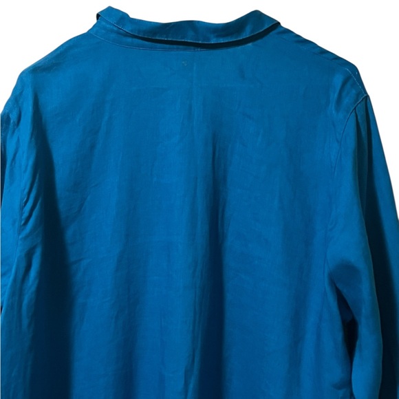 J. Jill love linen teal linen pop over tunic top with pleated hem shell buttons - Picture 5 of 12